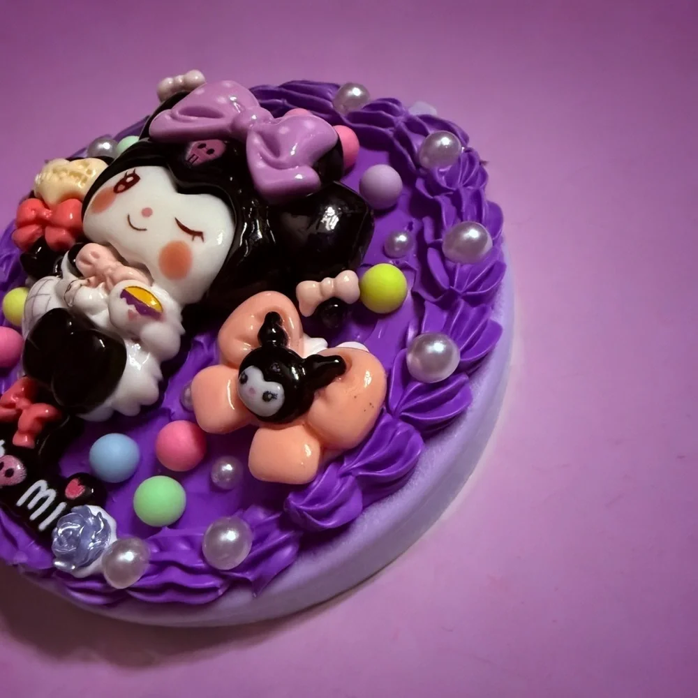 Decoden Mirror Compact - Kuromi Theme With Small Bunny Comb 3.25” Kawaii Gift